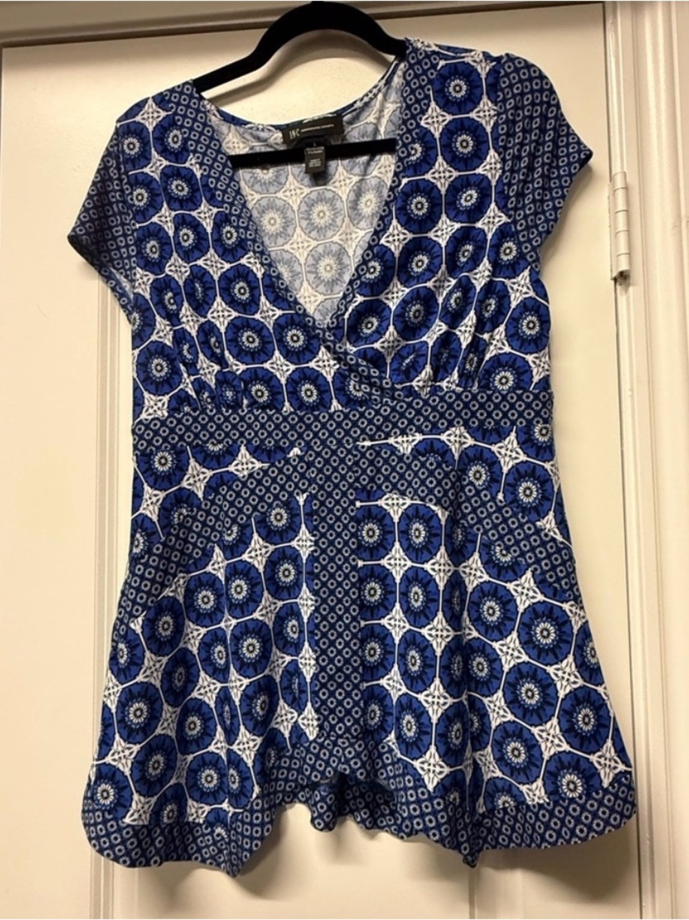 INC International Concepts Blue Printed Peplum Top – Size Large - Picture 2 of 6